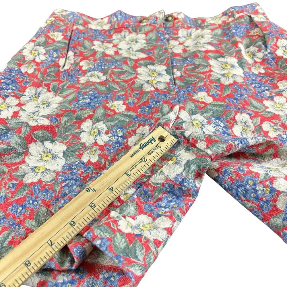 Jones New York Linen Cotton Shorts Petite Women Size 8P Red White Blue Floral